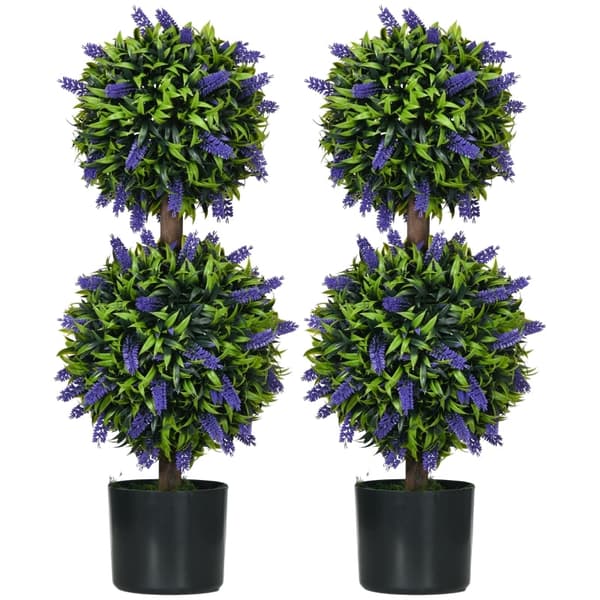 Rootz Sæt med 2 kunstige lavendeltræer - Indendørs udendørs indretning - Plastikblomster - Cementpotter - Ingen vedligeholdelse - Ø15cm x 70cm