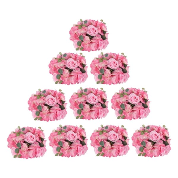 Kunstig Blomsterkugle Arrangement, Sæt af 10, 6 Rosen og 6 Hortensia Hver,40x20cm, Hvid