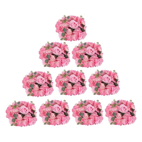Kunstig Blomsterkugle Arrangement, Sæt af 10, 6 Rosen og 6 Hortensia Hver,40x20cm, Hvid