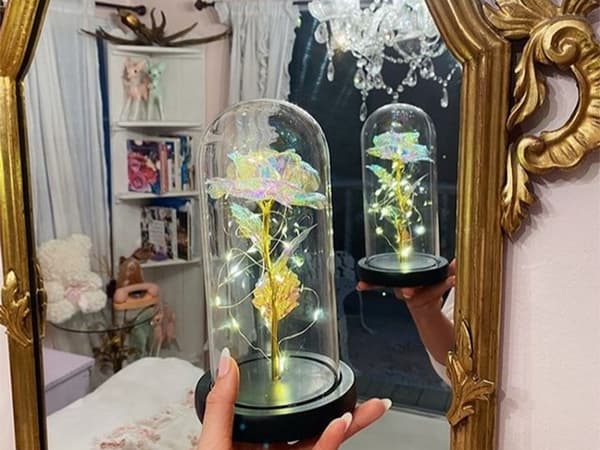 Evig ros i glas present led lysande glaslåda för kvinnors tillfälle
