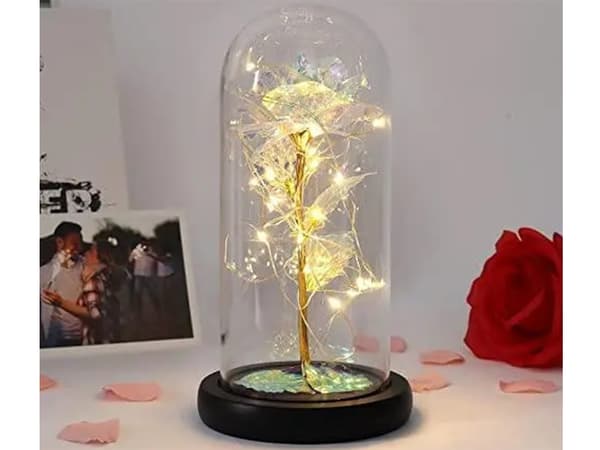 Evig ros i glas present led lysande glaslåda för kvinnors tillfälle