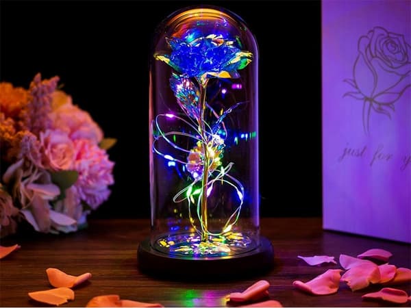 Evig ros i glas present led lysande blått glas för kvinnodagen