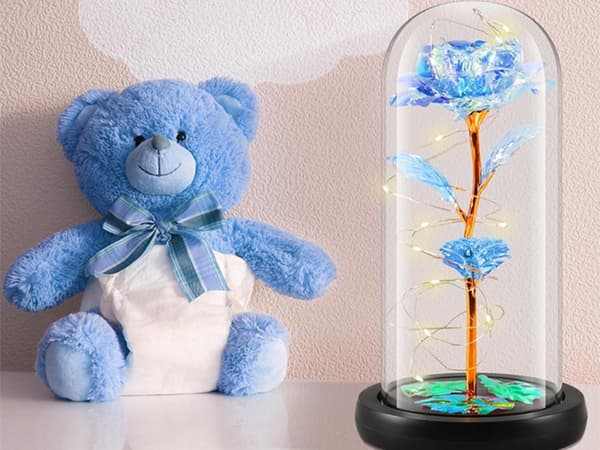 Evig ros i glas present led lysande blått glas för kvinnodagen