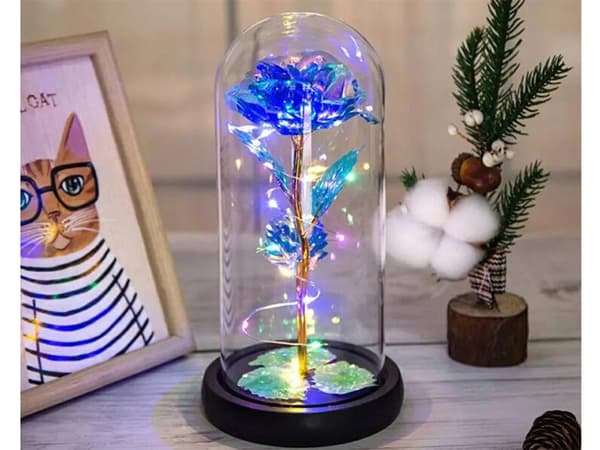 Evig ros i glas present led lysande blått glas för kvinnodagen