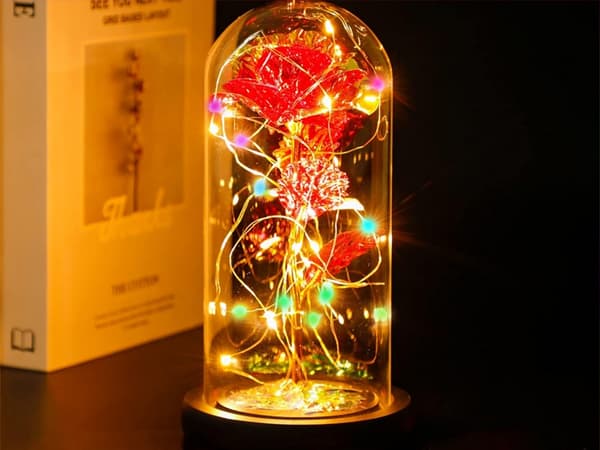 Evig ros i glas present led rgb självlysande rött glas för tillfället