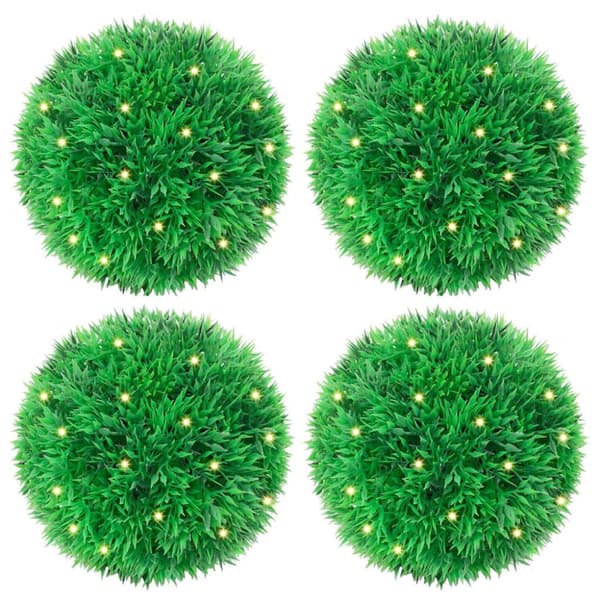 vidaXL Plastkulor av buxbom med LED-lampor 4 st gröna 12 cm