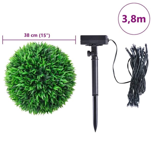 vidaXL Plastkulor av buxbom med LED-lampor 2 st gröna 38 cm