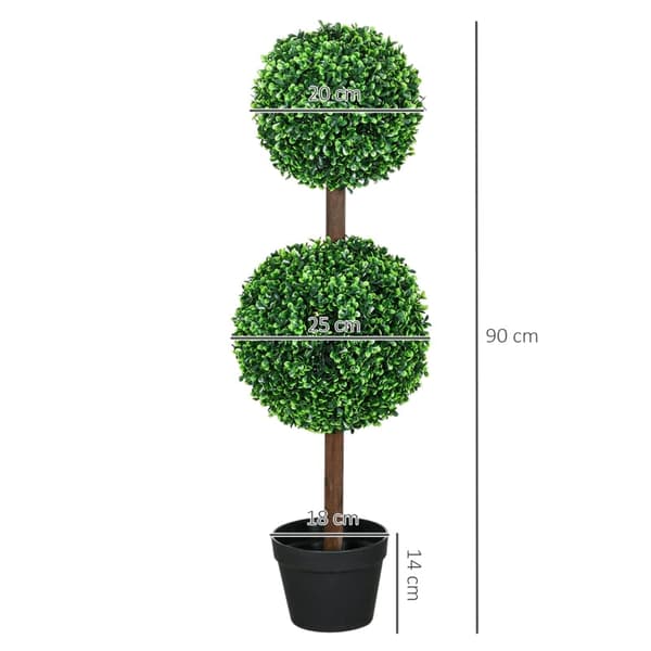 Rootzin keinotekoinen puksipuusetti - Väärennetyt kasvit - Keinopensaat - Ei huoltoa - 90 cm Korkeus - Ø20 cm & Ø25 cm Pallomainen kanta - Ø18 x 14 cm
