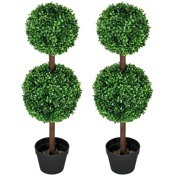 Rootzin keinotekoinen puksipuusetti - Väärennetyt kasvit - Keinopensaat - Ei huoltoa - 90 cm Korkeus - Ø20 cm & Ø25 cm Pallomainen kanta - Ø18 x 14 cm