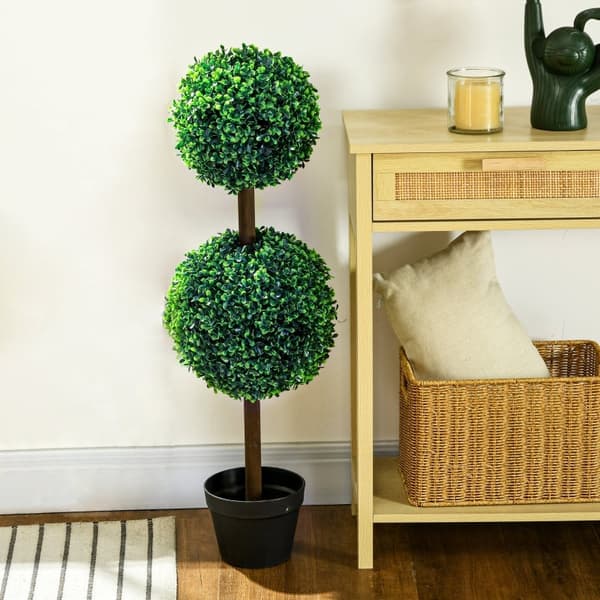Rootzin keinotekoinen puksipuusetti - Väärennetyt kasvit - Keinopensaat - Ei huoltoa - 90 cm Korkeus - Ø20 cm & Ø25 cm Pallomainen kanta - Ø18 x 14 cm