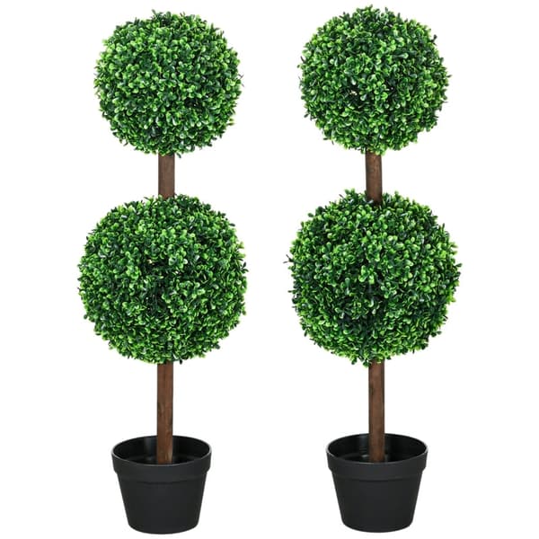 Rootz kunstigt buksbomsæt - Falske planter - Kunstbuske - Ingen vedligeholdelse - 90 cm Højde - Ø20 cm & Ø25 cm Kugleformet fatning - Ø18 x 14 cm Pott