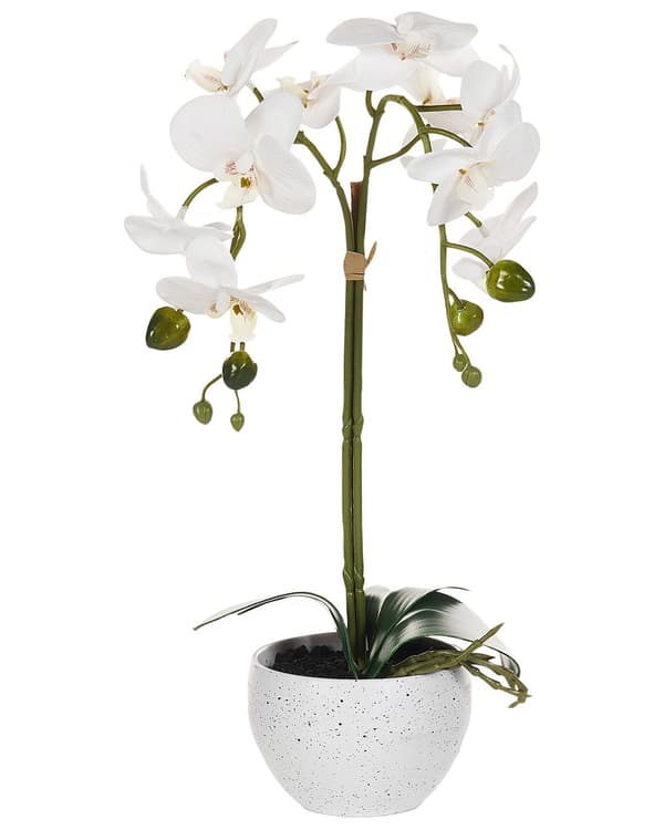 Kunstig potteplante hvid grøn syntetisk materiale 42 cm orkidéplante dekorativt indendørs tilbehør