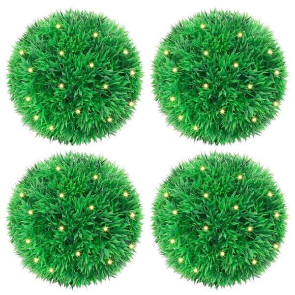 Plastkulor av buxbom med LED-lampor 4 st gröna 12 cm