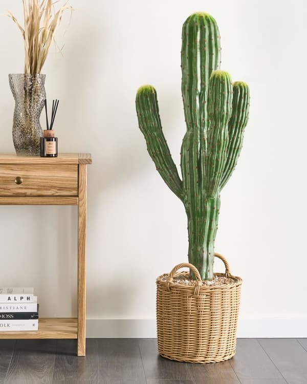 Kunstig potteplante kaktus grøn syntetisk materiale 115 cm sort potte dekoration hjemmetilbehør
