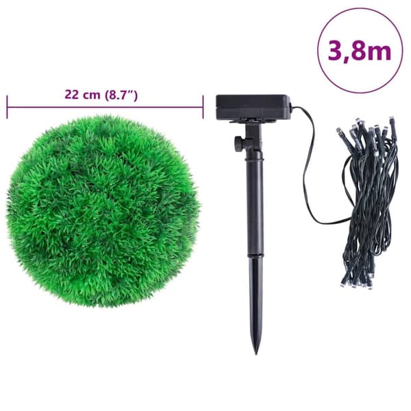 vidaXL Kunstige buksbomkugler med LED-lys 2 stk Grøn 22 cm