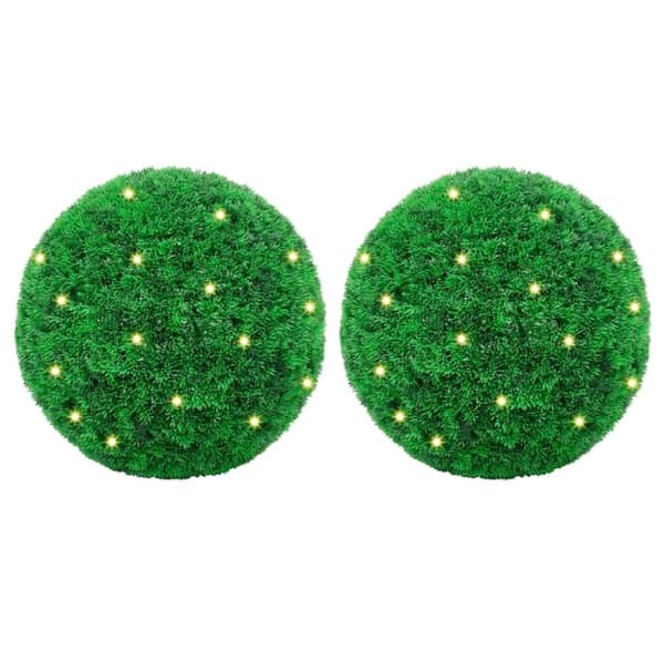 vidaXL Kunstige buksbomkugler med LED-lys 2 stk Grøn 35 cm