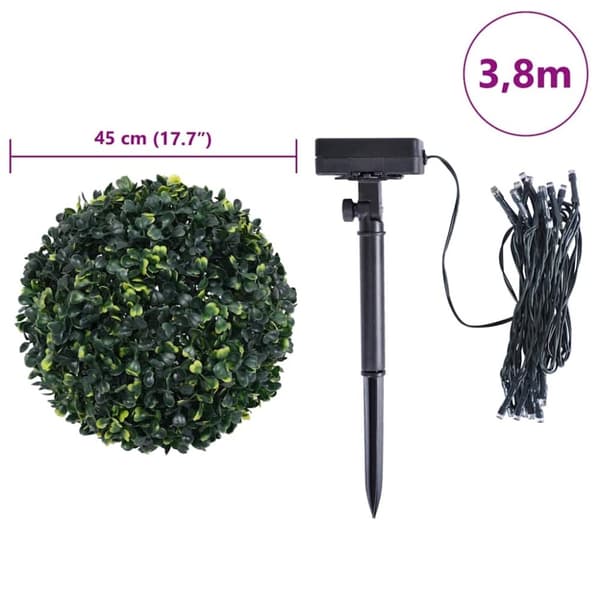 vidaXL Kunstige buksbomkugler med LED-lys 2 stk Grøn 45 cm