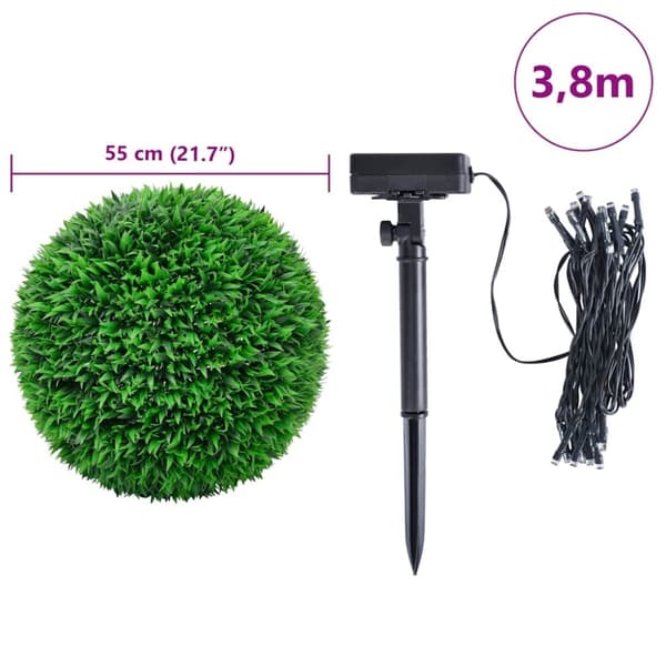 vidaXL Kunstige buksbomkugler med LED-lys 2 stk Grøn 55 cm
