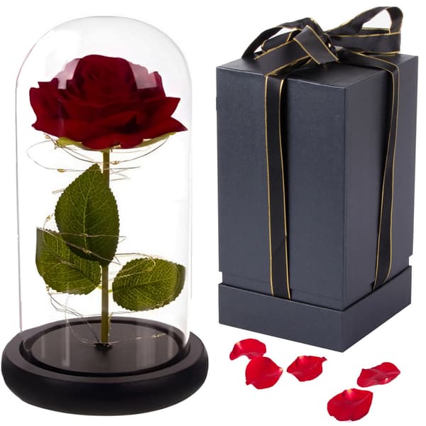 Eternal Rose in Glass Cup | Rose med belysning og gaveemballasje