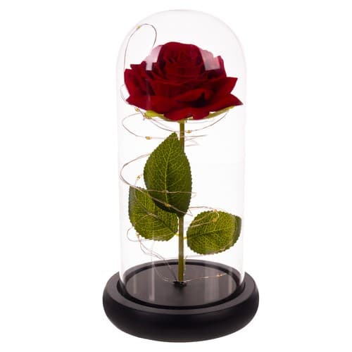 Eternal Rose - Rød rose i glasskopp med belysning og gaveeske