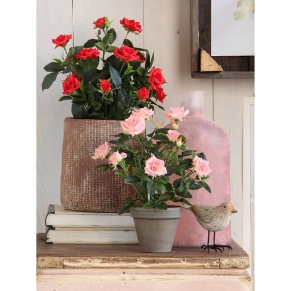 Glimmerdekorationer Rose konstgjorda växter i blomkruka - H33 x Ø25 cm - Röd