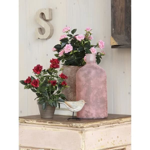 Glimmerdekorationer Rose konstgjorda växter i blomkruka - H33 x Ø25 cm - Röd