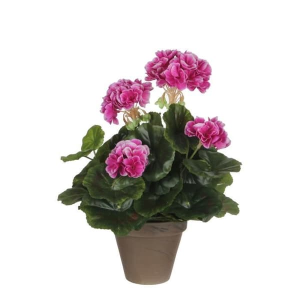 Konstgjord pelargonplanta i cementkruka - H34 x Ø20 cm - Lila - Glimmerdekorationer