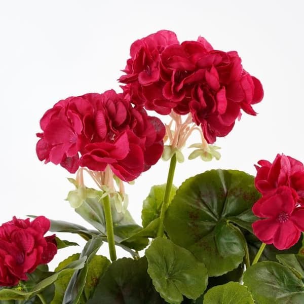 Konstgjord pelargonplanta i cementkruka - H34 x Ø20 cm - Mörkrosa - Glimmerdekorationer
