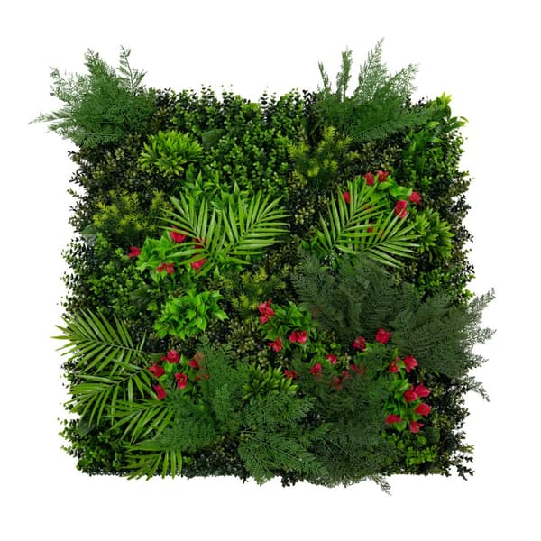 Konstgjord växt Väggpanel Levande Lövverk Blomma Grönska Kakel Inomhus Utomhus Väder & UV-beständigt Grässtaket Faux Häck Sekretess Bakgrund Trädgård 100cm x 100cm - Mira