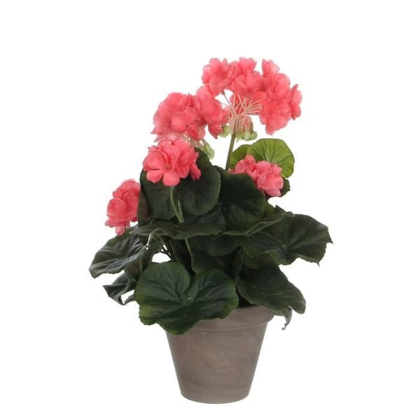 Konstgjord pelargonplanta i cementkruka - H34 x Ø20 cm - Laxrosa - Glimmerdekorationer