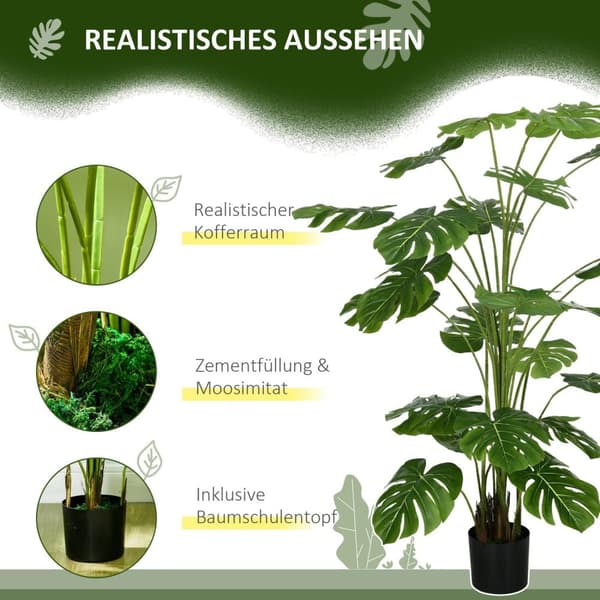 Rootz 180 cm kunstig plante med planter - falsk plante - faux plante - realistisk look - grøn bladindretning - 180 cm x ø20cm x 17,5 cm