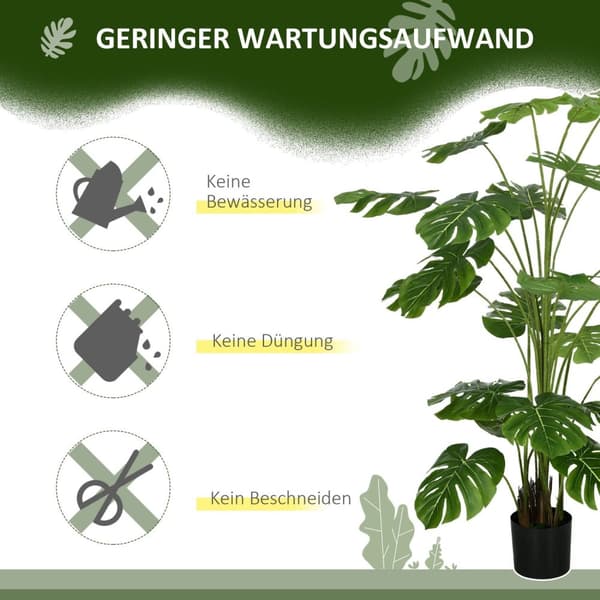 Rootz 180 cm kunstig plante med planter - falsk plante - faux plante - realistisk look - grøn bladindretning - 180 cm x ø20cm x 17,5 cm