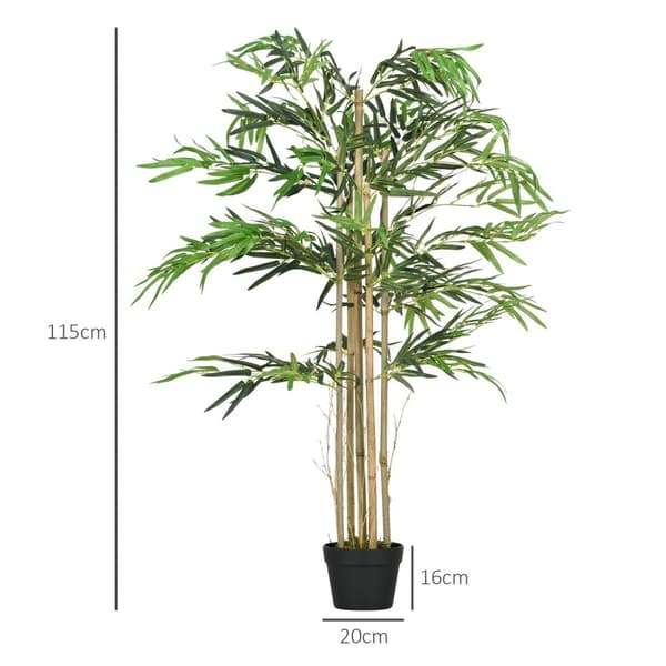 Rootz kunstig bambus xxl træ - faux plante - syntetisk grøn - realistiske blade - 115 cm højde - sort gryde Ø 20 x 14 cm