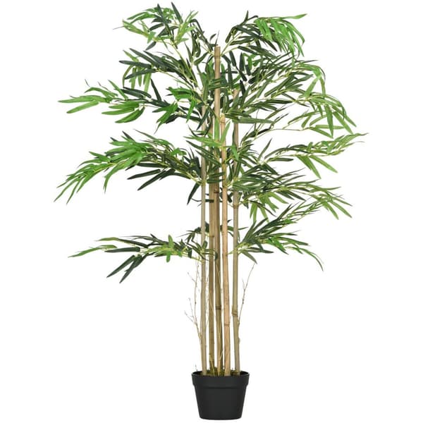 Rootz kunstig bambus xxl træ - faux plante - syntetisk grøn - realistiske blade - 115 cm højde - sort gryde Ø 20 x 14 cm