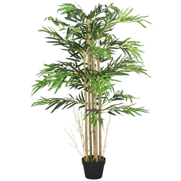 Rootz kunstig bambus xxl træ - faux plante - syntetisk grøn - realistiske blade - 115 cm højde - sort gryde Ø 20 x 14 cm