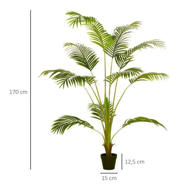 Rootz Artificial Palm Tree - Faux Palm - Realistisk inomhusväxt - Lägger till tropisk atmosfär - 170 cm höjd - Ø15cm x 12,5 cm potten