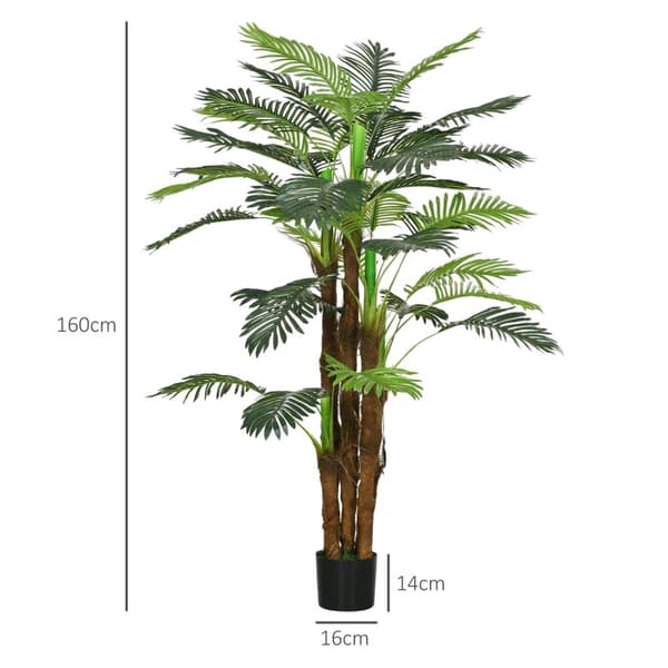 Rootz Artificial Palm Tree - Dekorativ plante - Faux Greenery - Realistiske grene - 1,6 m højde - indendørs/udendørs - pot ø16x14cm