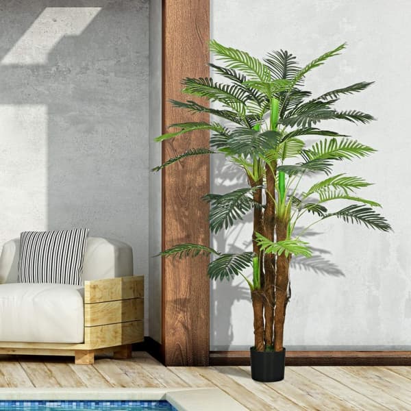 Rootz Artificial Palm Tree - Dekorativ plante - Faux Greenery - Realistiske grene - 1,6 m højde - indendørs/udendørs - pot ø16x14cm