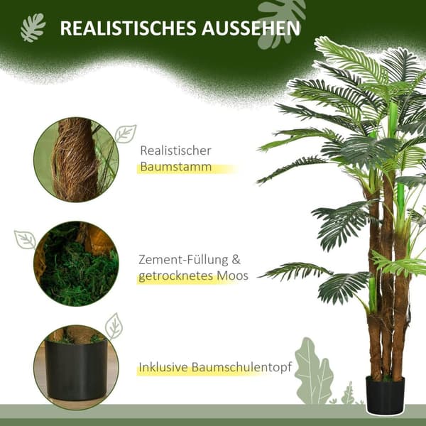 Rootz Artificial Palm Tree - Dekorativ plante - Faux Greenery - Realistiske grene - 1,6 m højde - indendørs/udendørs - pot ø16x14cm
