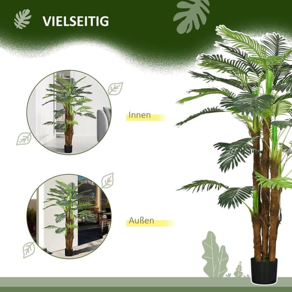 Rootz Artificial Palm Tree - Dekorativ plante - Faux Greenery - Realistiske grene - 1,6 m højde - indendørs/udendørs - pot ø16x14cm