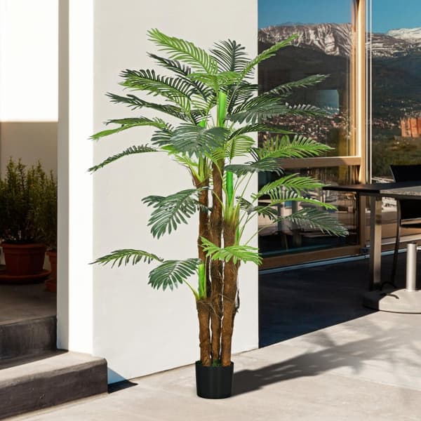 Rootz Artificial Palm Tree - Dekorativ plante - Faux Greenery - Realistiske grene - 1,6 m højde - indendørs/udendørs - pot ø16x14cm