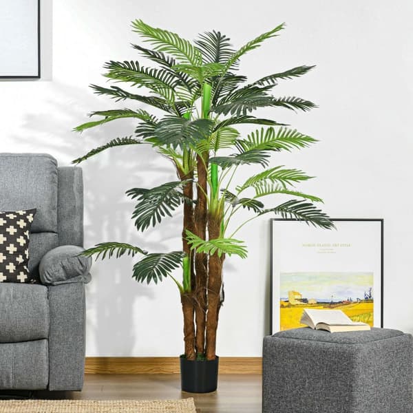 Rootz Artificial Palm Tree - Dekorativ plante - Faux Greenery - Realistiske grene - 1,6 m højde - indendørs/udendørs - pot ø16x14cm