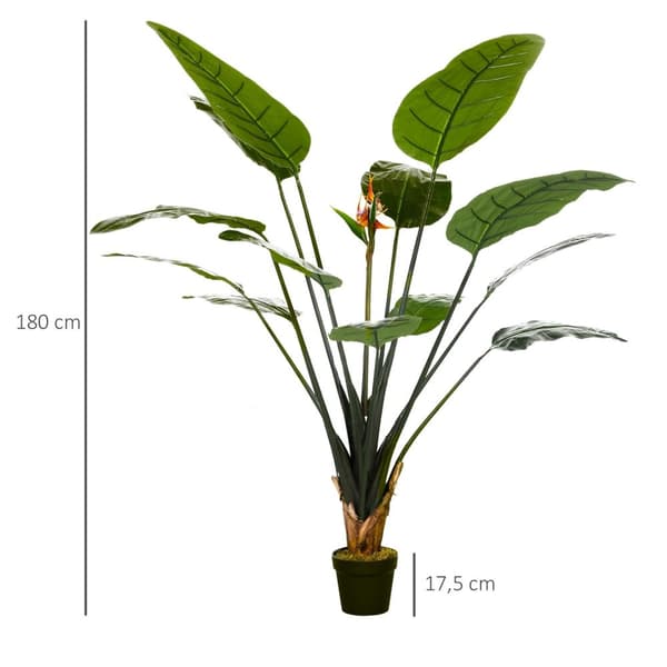 Rootz Artificial Bird of Paradise Plant - Strelitzia - Faux Greenery - Realistic Decor - 180 cm High - Inkluderer 13 blade og 2 blomster med gryde