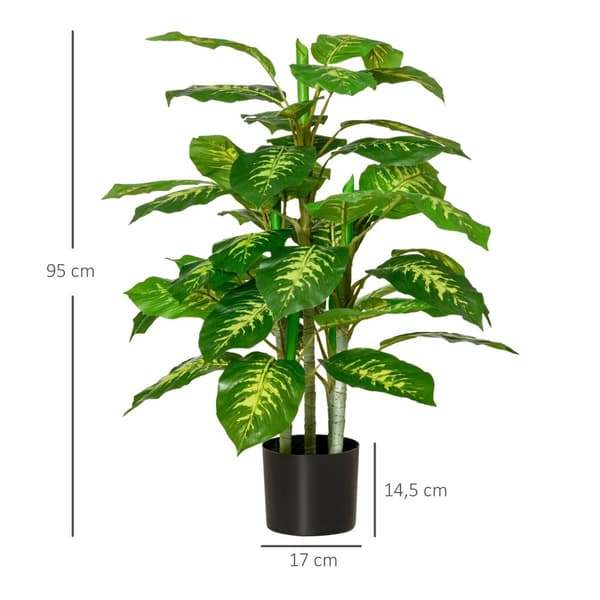 Rootz Artificial Calathea Plant - Faux Plant - Livagtige grønt - ingen vedligeholdelse - 95 cm - Cement Pot Ø17X14.5 cm til indendørs og udendørs indr