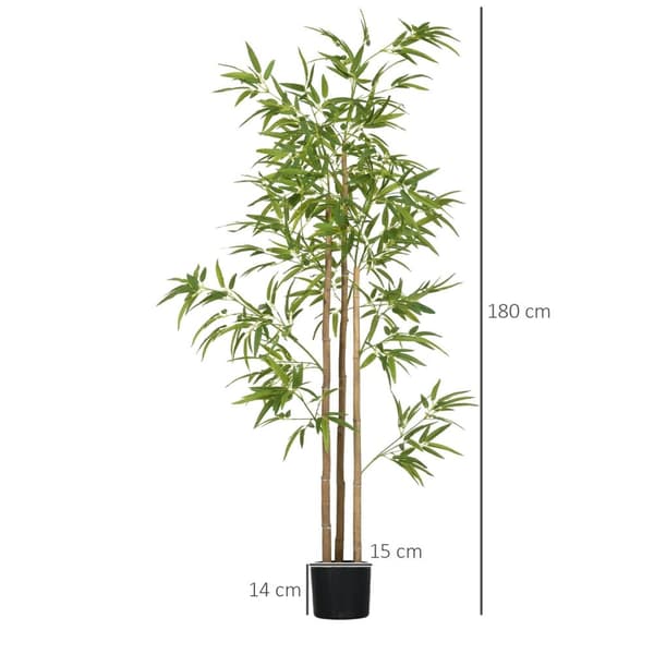 Rootz kunstig bambusplante - faux stueplante - dekorativt grønt - let pleje - 180 cm x ø15 cm x 14 cm cement gryde