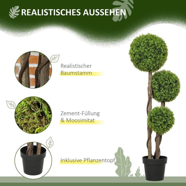 Rootz Artificial Boxwood Plant - Faux Greenery - Realistic Decor - Always Fresh - 115 cm H X 19,5 cm Ø Pot