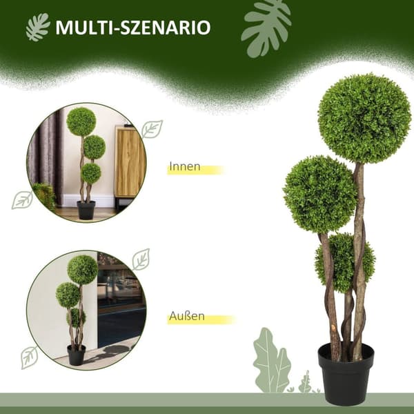 Rootz Artificial Boxwood Plant - Faux Greenery - Realistic Decor - Always Fresh - 115 cm H X 19,5 cm Ø Pot