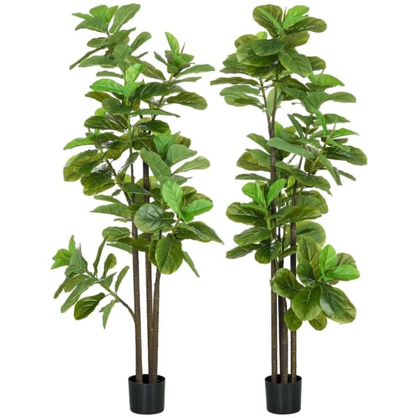 Rootz Sæt med 2 kunstige planter - fiddle blad Fig - ficus lyrata - fejlfri virkelighed - højde 180 cm med gryde - Ø17,5 x 14,5 timer cm