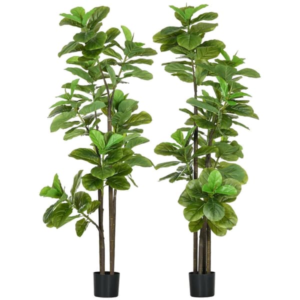 Rootz Sæt med 2 kunstige planter - fiddle blad Fig - ficus lyrata - fejlfri virkelighed - højde 180 cm med gryde - Ø17,5 x 14,5 timer cm