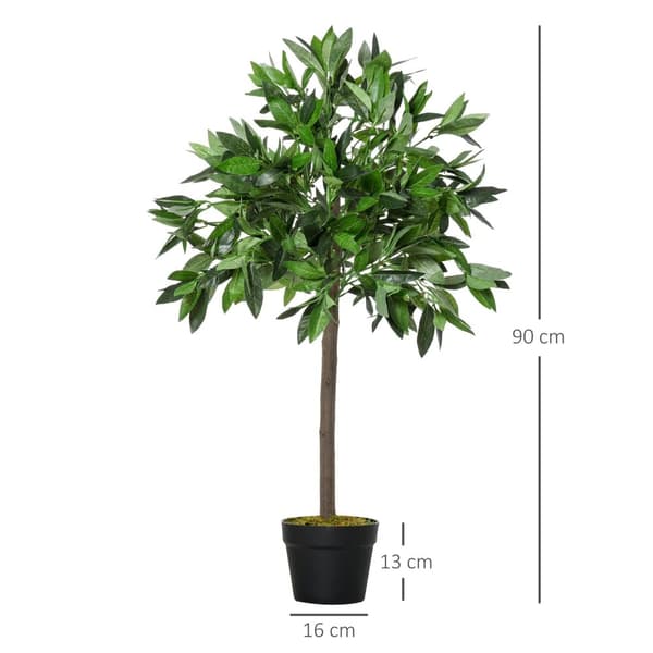 Rootz Set of 2 Artificial Laurel Tree - Faux växter - Plastlövverk - Inget underhåll krävs - 90 cm x Ø16cm - Cementkruka
